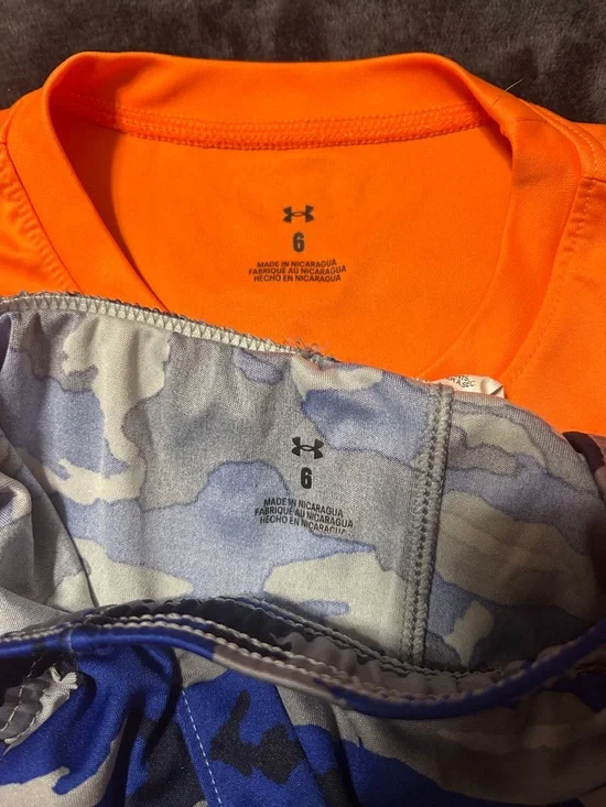 Under Armour Bright Orange Logo Tee with Blue Camo Shorts - Picture 6 of 6